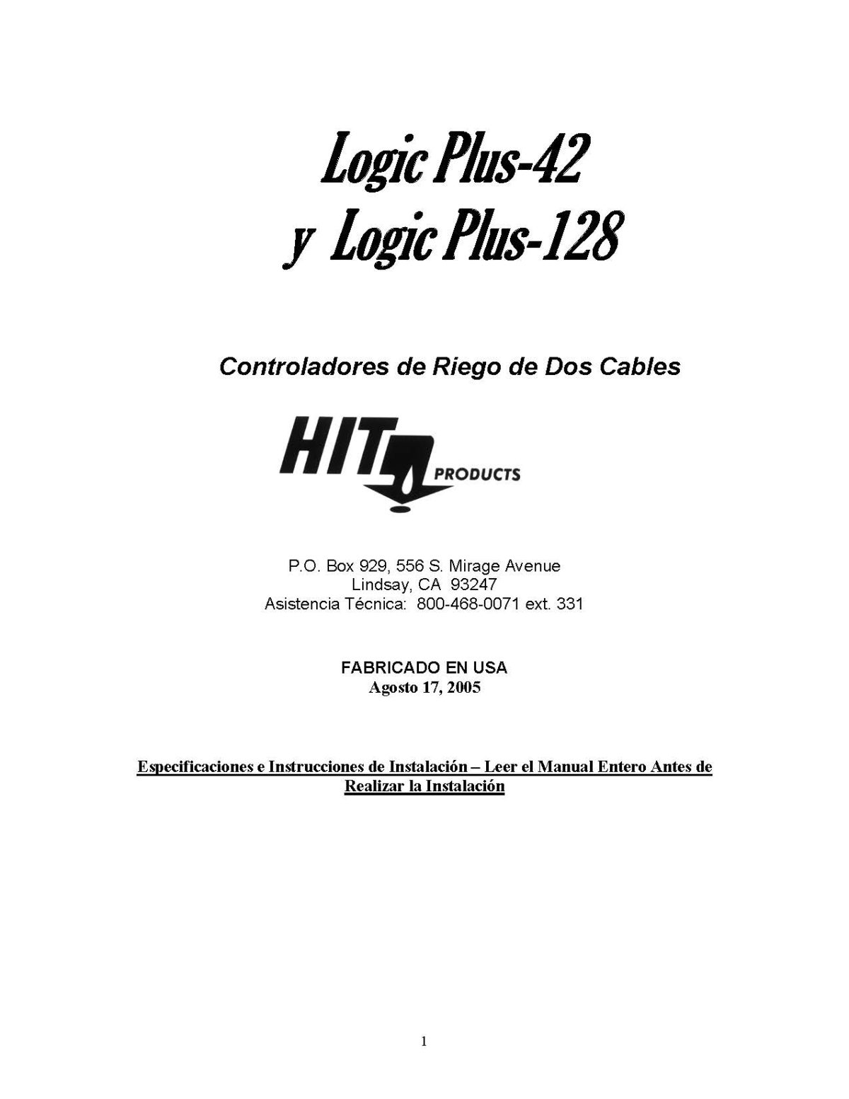 Instruction Manuals Hit Products Corp Instruction manuals hit products corp